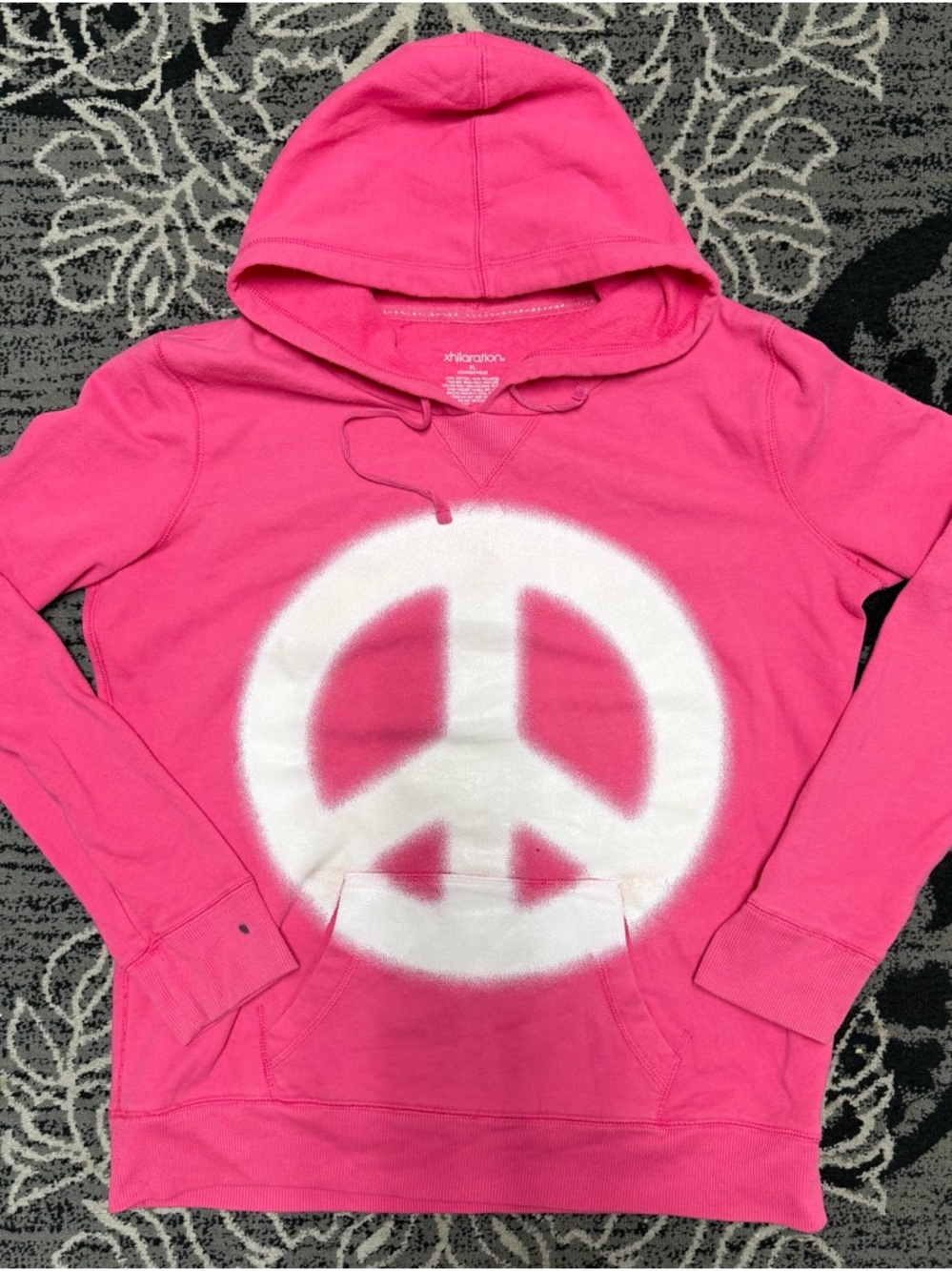 Xhilaration Hot Pink V-Neck Hoodie with White Peace Sign